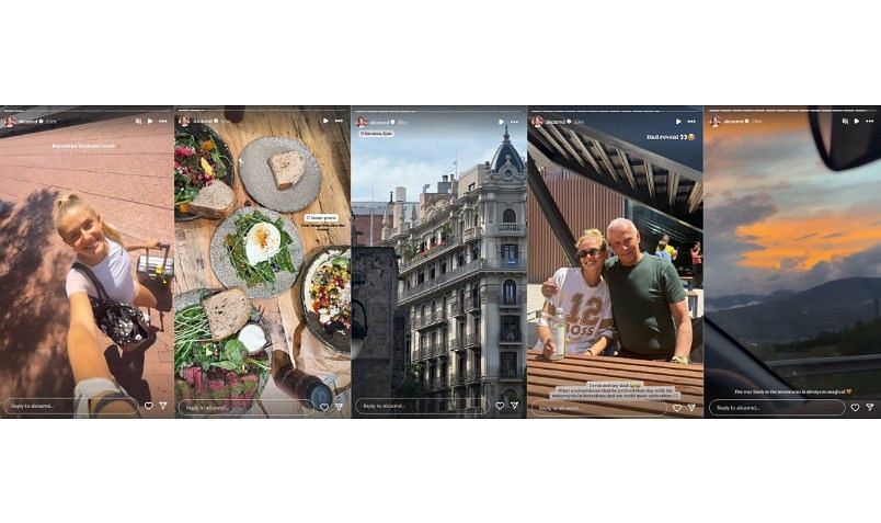 Screenshots of Alica Schmidt's Instagram stories featuring her Barcelona trip highlights | Source: IG/alicasmd